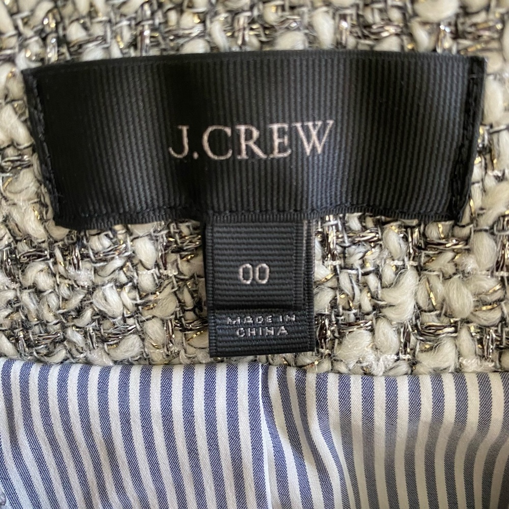 J.Crew Tweed Jacket Size 00 Fringe Trim Zip Front 28% Wool Blazer Chic Like New - Picture 4 of 6
